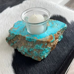 Real Kingman Turquoise Gemstone Candle Holder